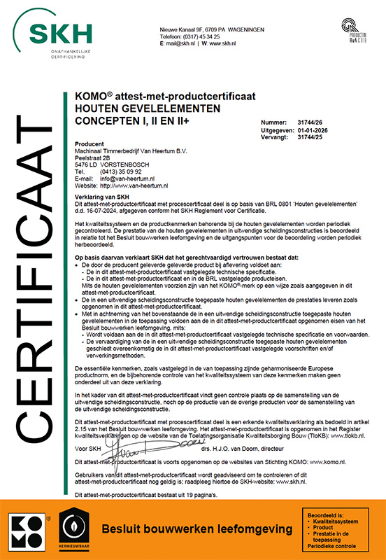 KOMO-attest Houtengevelelementen